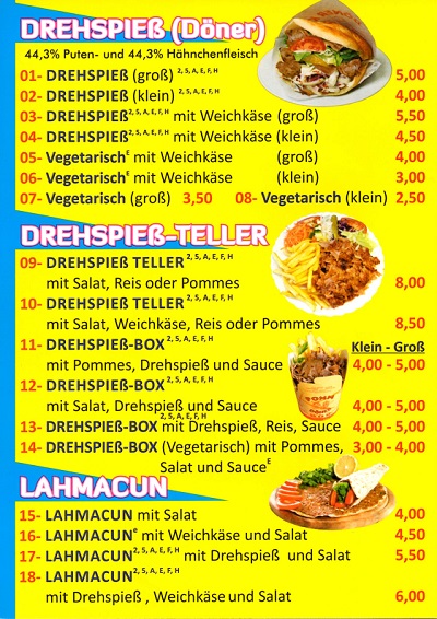 Kebap und Dönerladen Sevda Haci | 67722 Winnweiler | Speisekarte